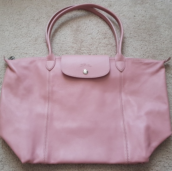longchamp le pliage cuir pink